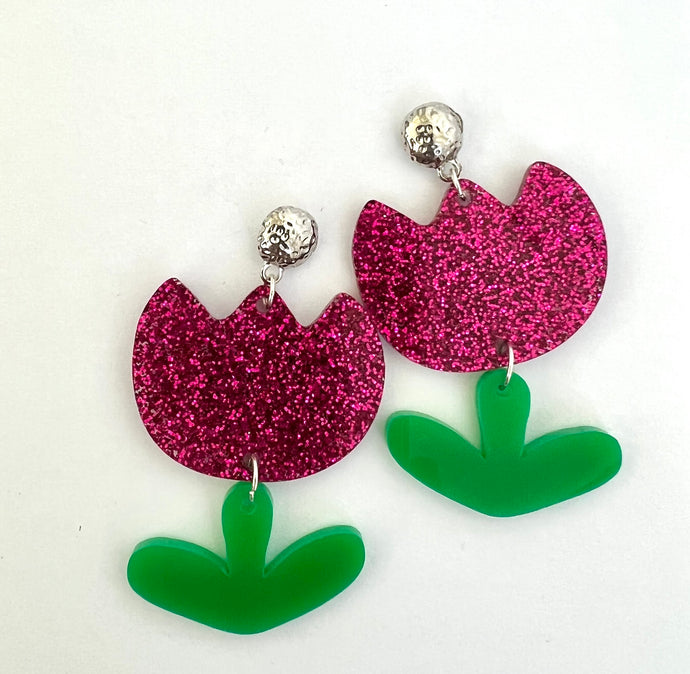 FRENCHIE & MINT | Glitter Flower Drops Earrings