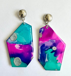 FRENCHIE & MINT | Resin Abstract Drops Silver Earrings