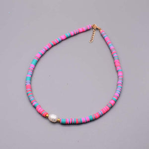 FRENCHIE & MINT | Multi Coloured Polymer & Pearl Necklace