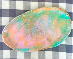 RESIN | Abstract Plate Green + Pinks