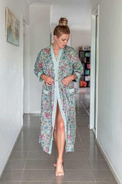 COTTON KIMONO | Green Floral