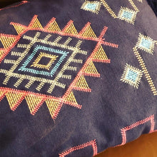 Load image into Gallery viewer, CUSHIONS | Navy embroidered and tasseled cushion cover